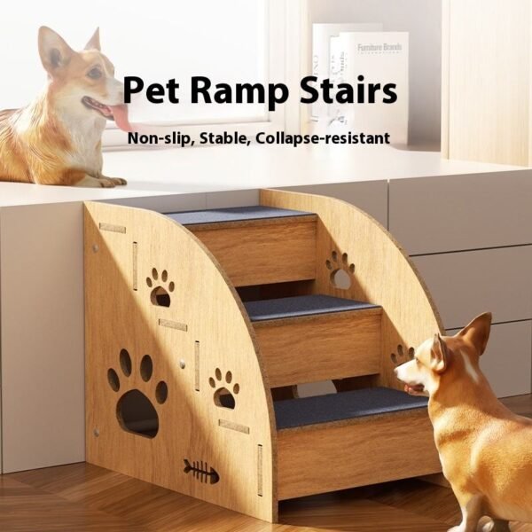 Solid Wood Pet Stairs for Small Dogs and Cats Solid Wood Slope Climbing Ladder with Anti-Slide Feature and Button Closure