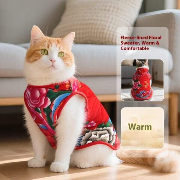 Autumn Winter Small Medium Dog Teddy Festive Cat Jacket Northeast Big Cotton Patterned New Year Dragon Polyester Pet Clothes