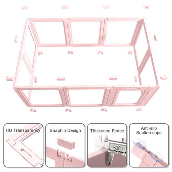 Pink Clear Acrylic Pet Pen Playpen Easy-to-Assemble Pet Dog Crate Kennel Cage for Puppy Cat Rabbit for Small Dogs Indoor Use
